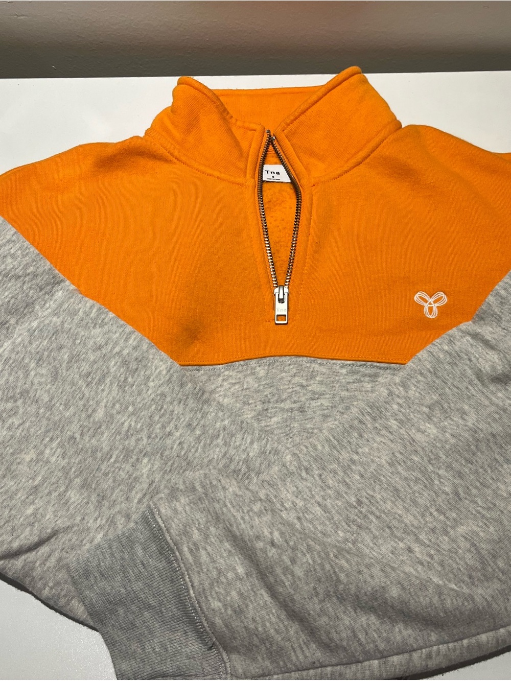 ARITZIA Tna Orange and Gray Half-Zip Pullover Sweater